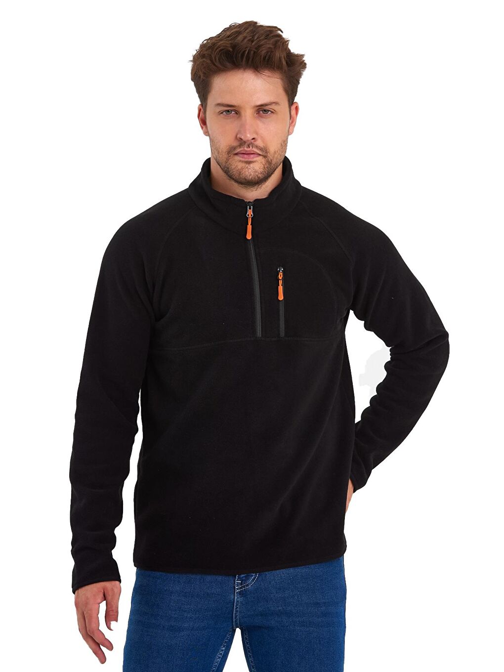 Siyah Mikro Polar Dik Yaka Erkek Sweatshirt