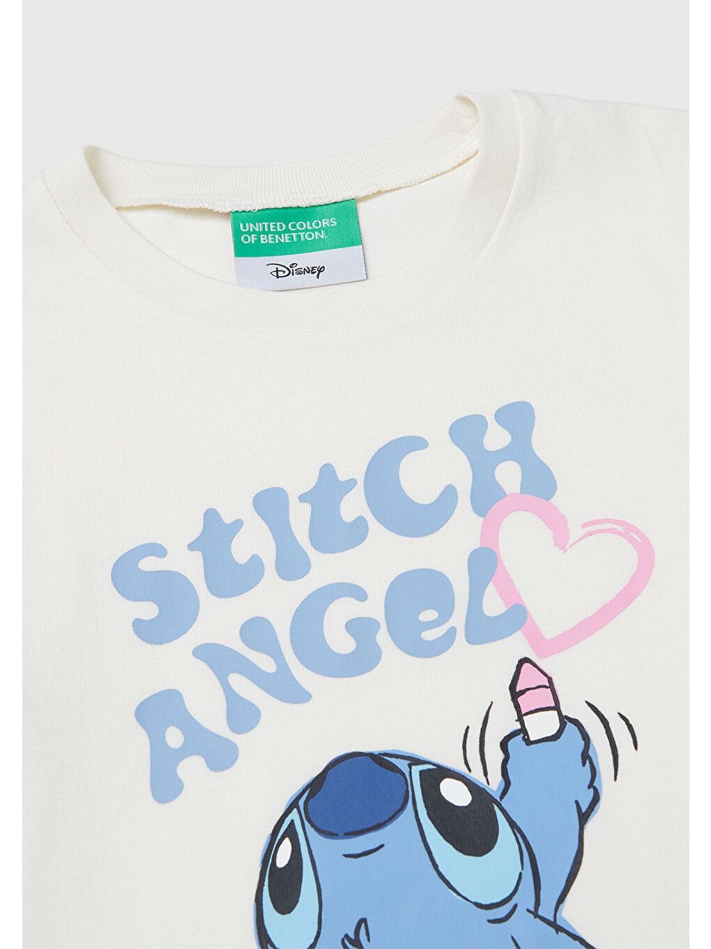 Kız Çocuk Ekru Önü Baskılı Logo Etiketli Ribana Yakalı Uzun Kollu T-shirt-2