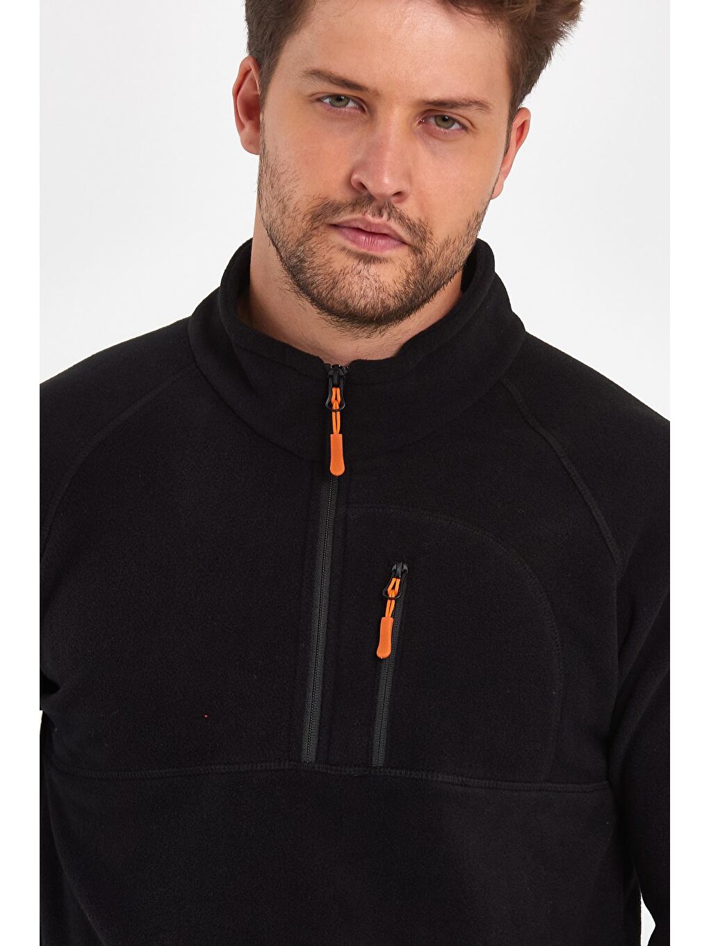 Siyah Mikro Polar Dik Yaka Erkek Sweatshirt-2