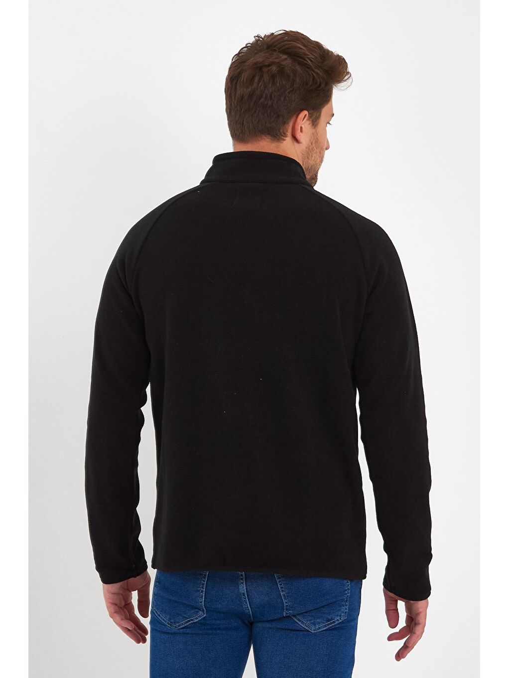 Siyah Mikro Polar Dik Yaka Erkek Sweatshirt-4