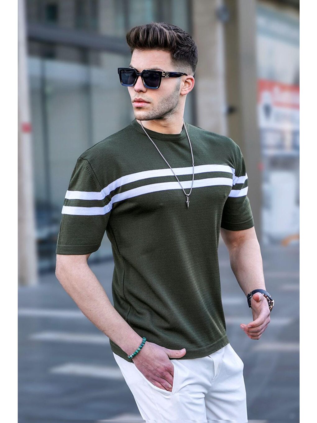 Madmext Erkek Haki Tişört 5682