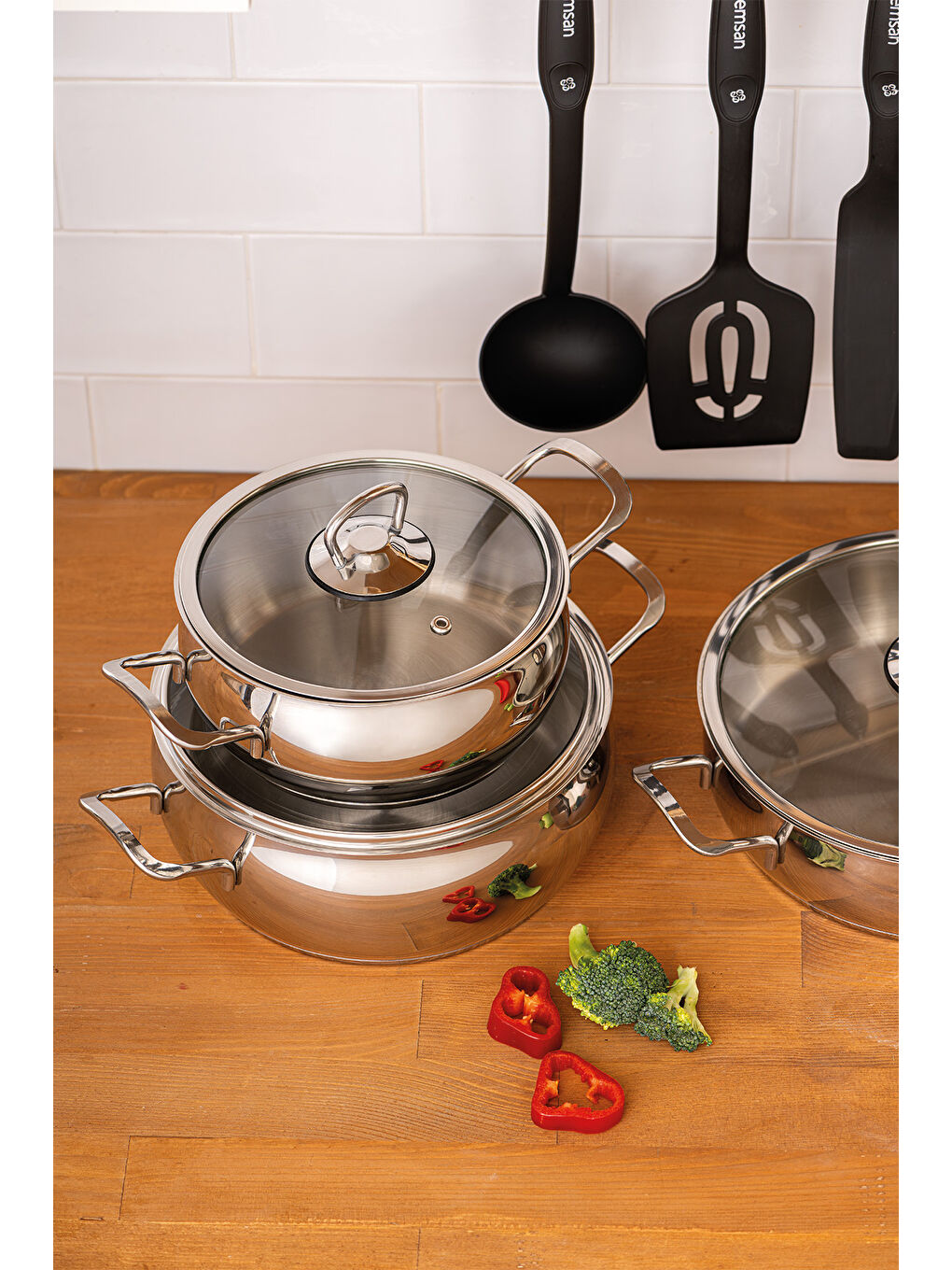 Gri Karıştır Pişir Sakla 17 Parça Servis Gereçli Çelik Tencere Seti-5