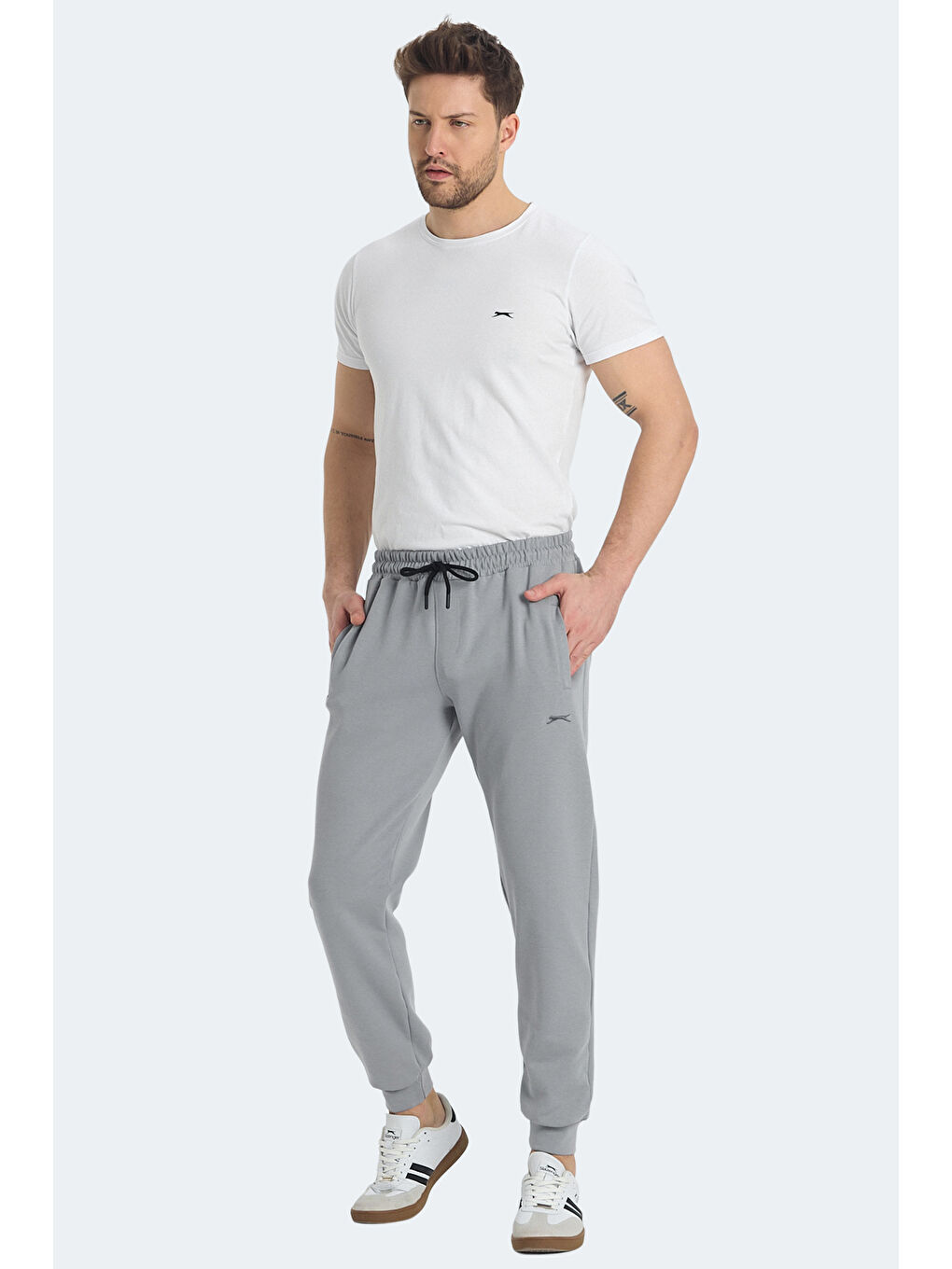 KIWI IN Erkek Fermuar Cepli Dar Paça Gri Eşofman Altı-3