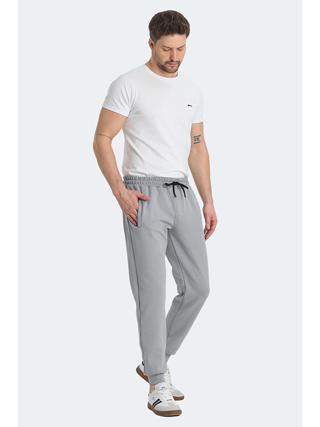 KIWI IN Erkek Fermuar Cepli Dar Paça Gri Eşofman Altı-6