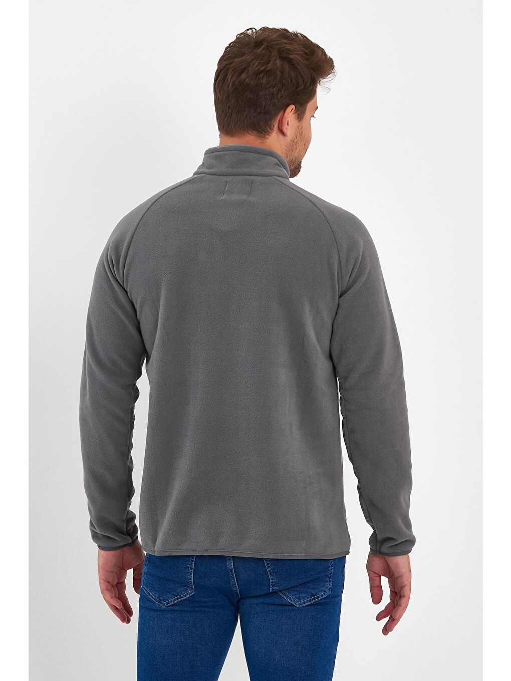 Gri Mikro Polar Dik Yaka Erkek Sweatshirt-4