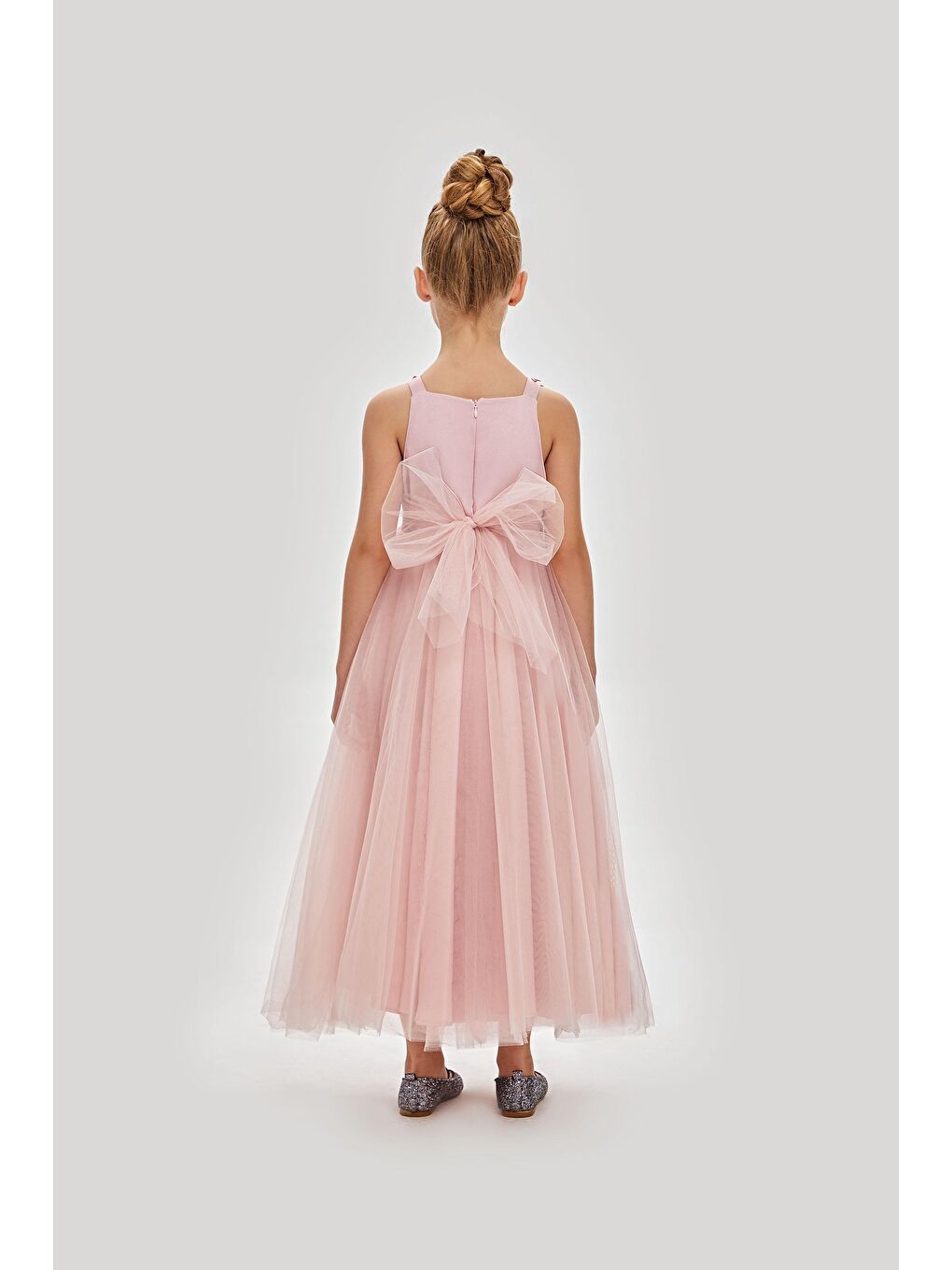 Pembe Robası Çiçekli Çantalı Uzun Abiye-1