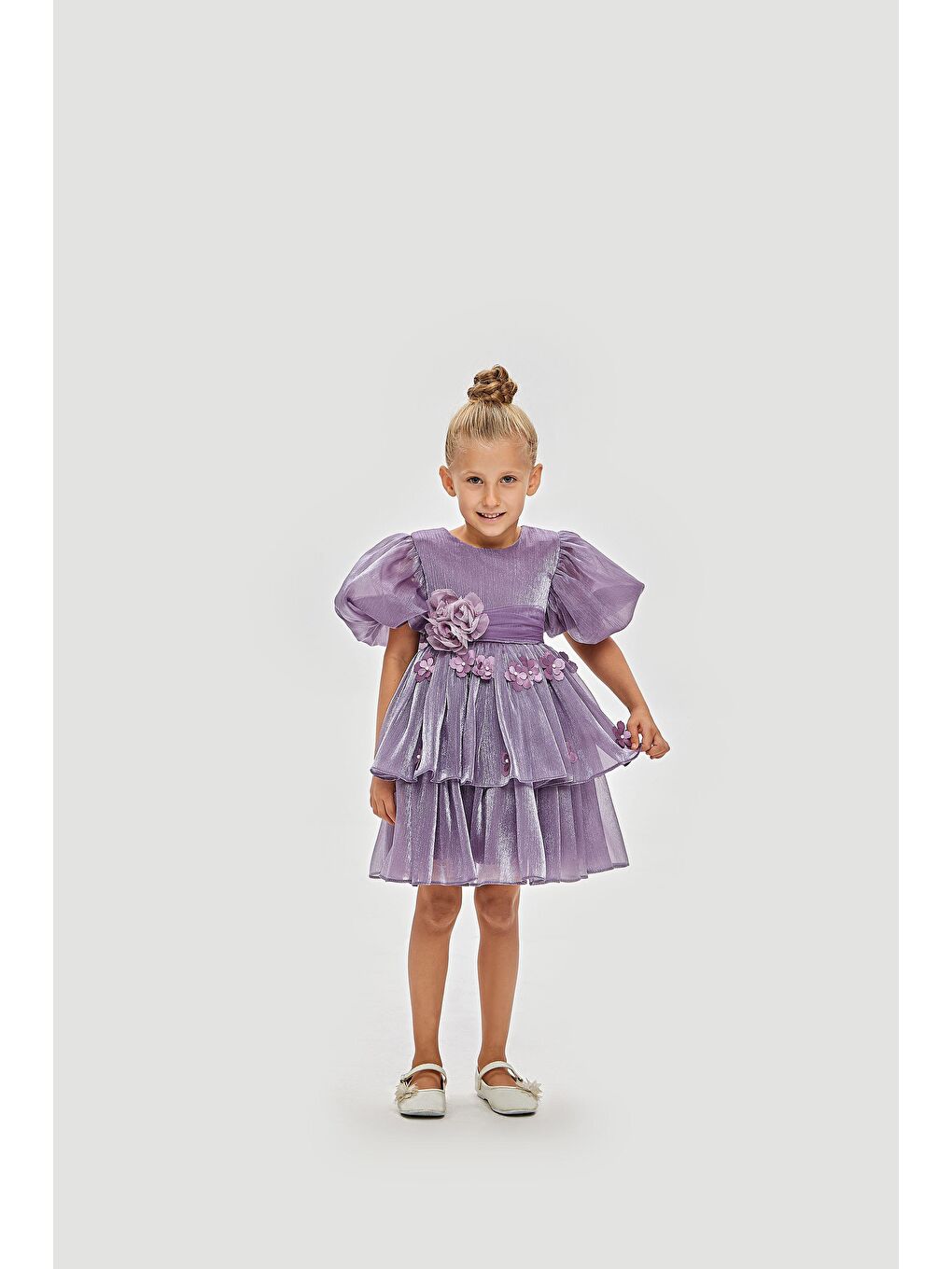 Mor Robası Çiçekli  Abiye