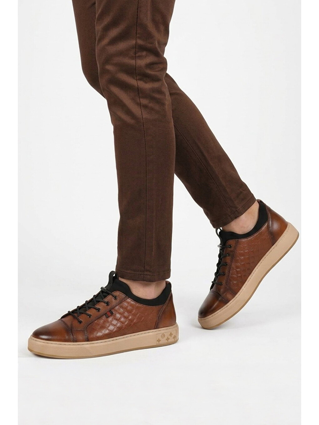 Kahverengi Taba Hakiki Deri Kroko Desenli Rahat Erkek Casual Ayakkabı Sneaker 6424-1 M-1