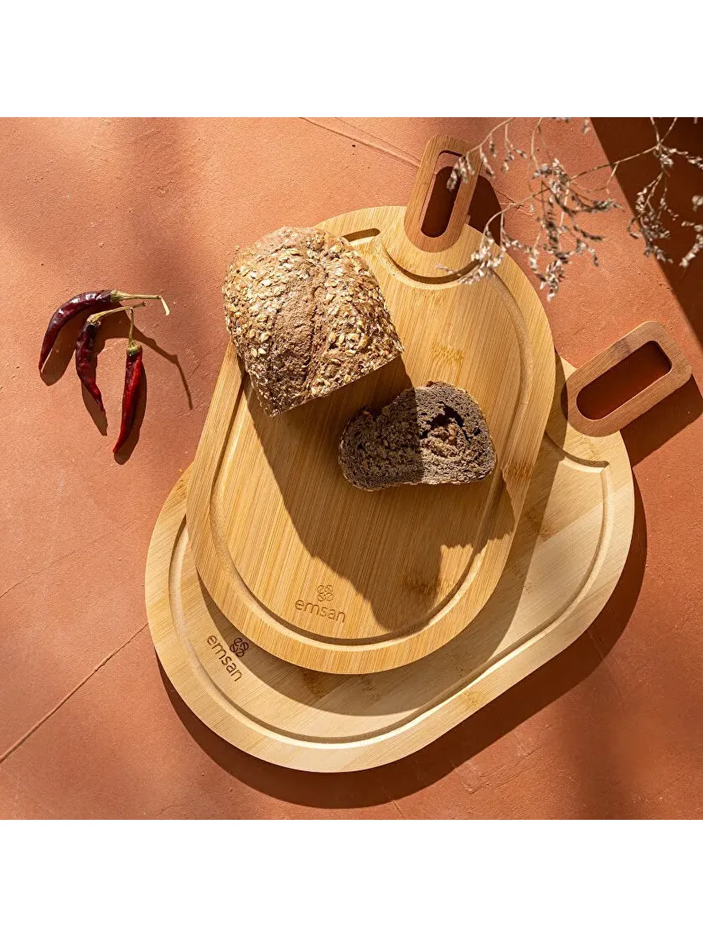 Kahverengi Bambu Lavin 2'li Kesme Tahtası-8