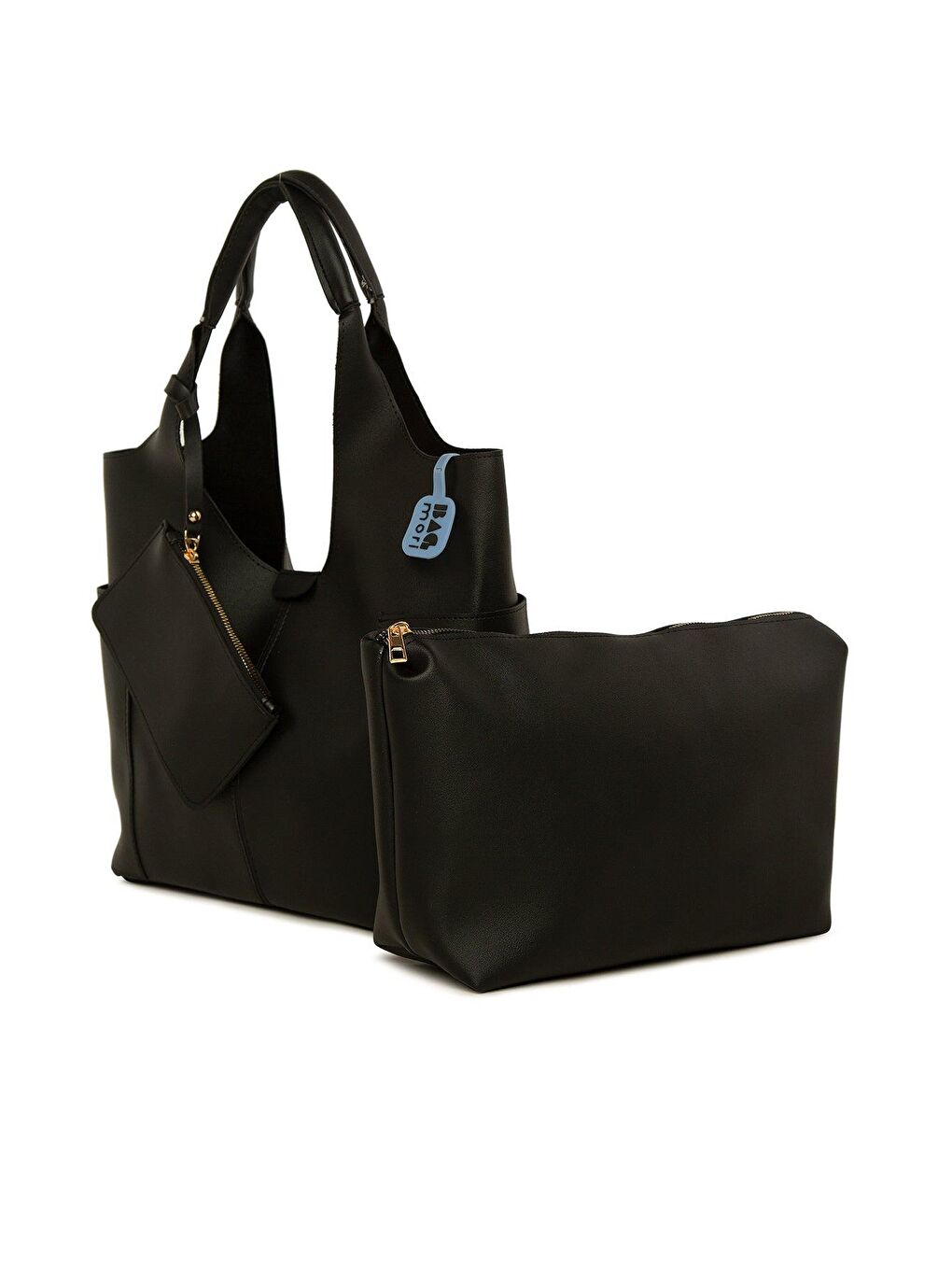 Siyah Yan Cepli Cüzdan Detaylı Büyük Çanta-1