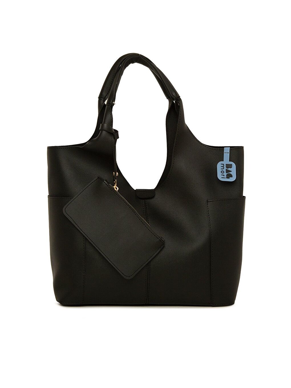 Siyah Yan Cepli Cüzdan Detaylı Büyük Çanta-2