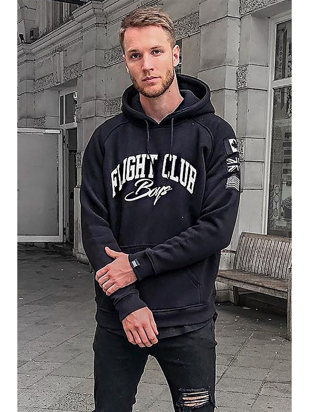 Siyah Baskılı Kapüşonlu Sweatshirt 2868
