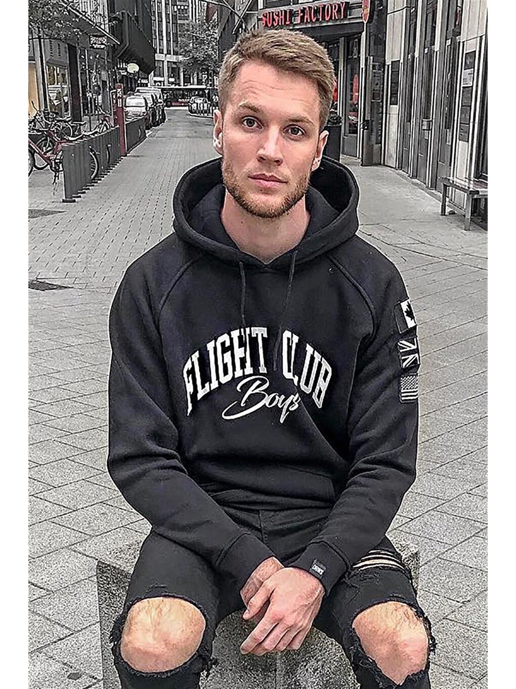 Siyah Baskılı Kapüşonlu Sweatshirt 2868-3