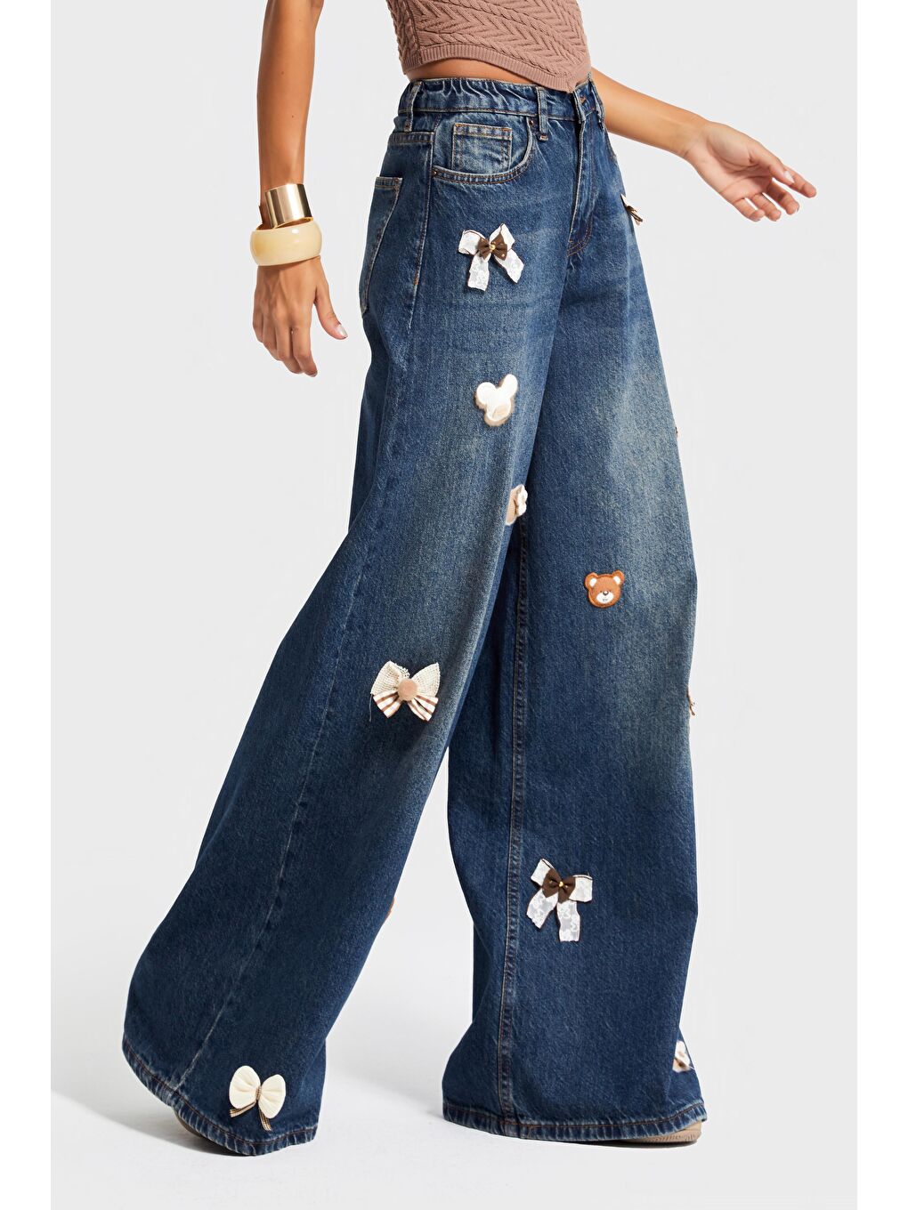 Mavi Kadın T.Kot Rengi 2w5-8 Loose Wide Leg Orta Bel Obje Detaylı Özel Tasarım Denim Jean