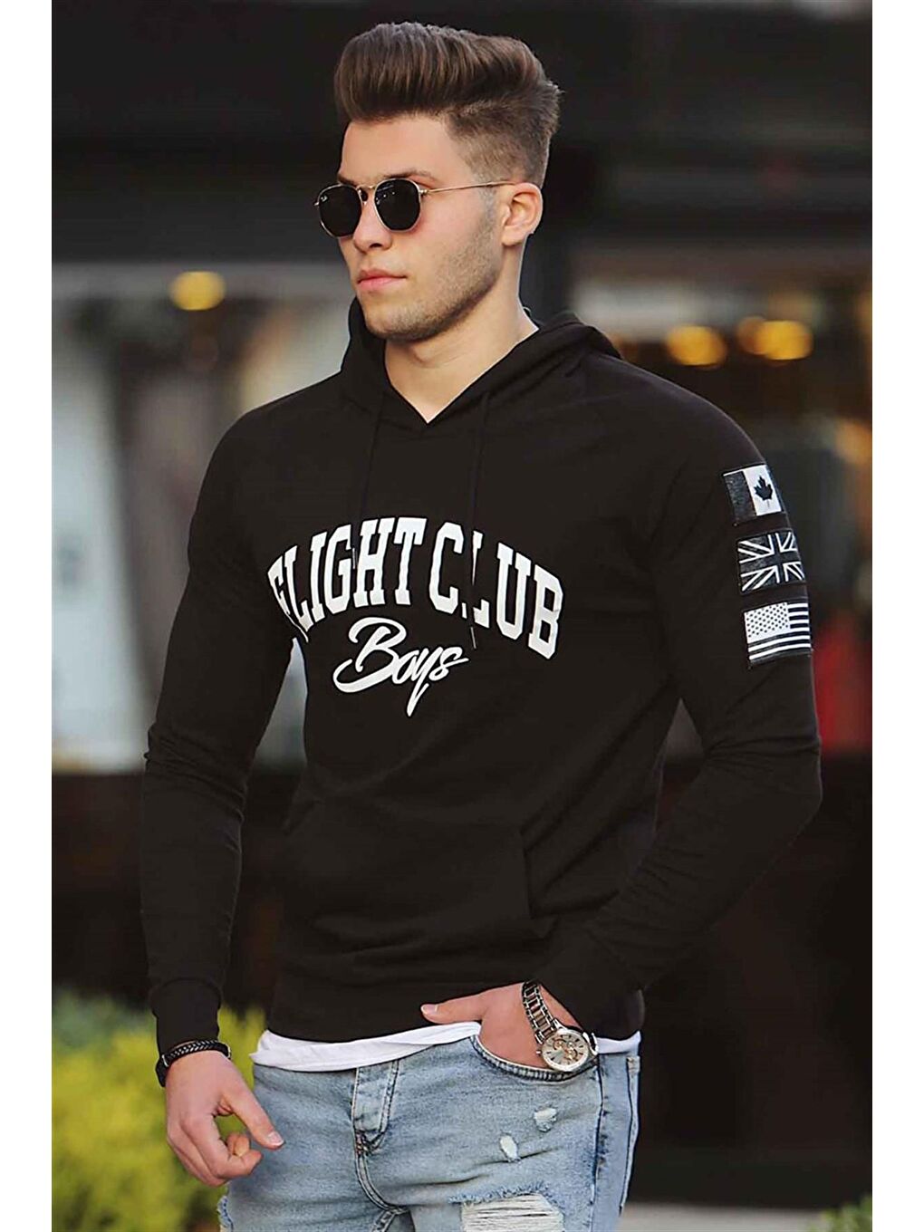 Siyah Baskılı Kapüşonlu Sweatshirt 2868-4