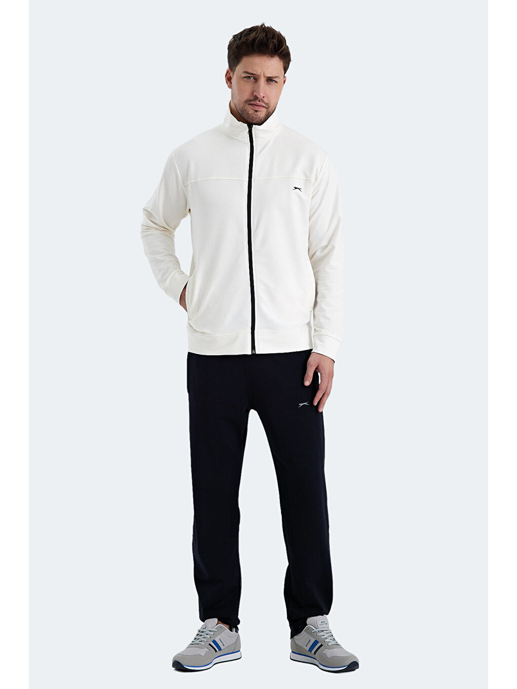 ORDER IN Erkek Fermuarlı Dik Yaka Cepli Ekru Eşofman Takımı