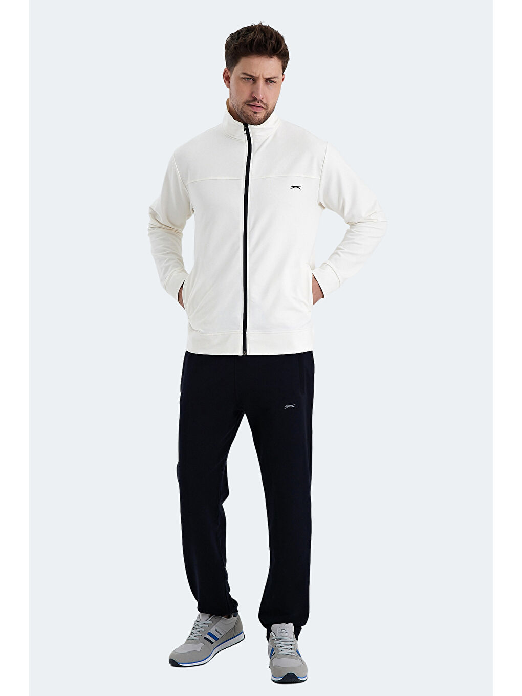 ORDER IN Erkek Fermuarlı Dik Yaka Cepli Ekru Eşofman Takımı-6