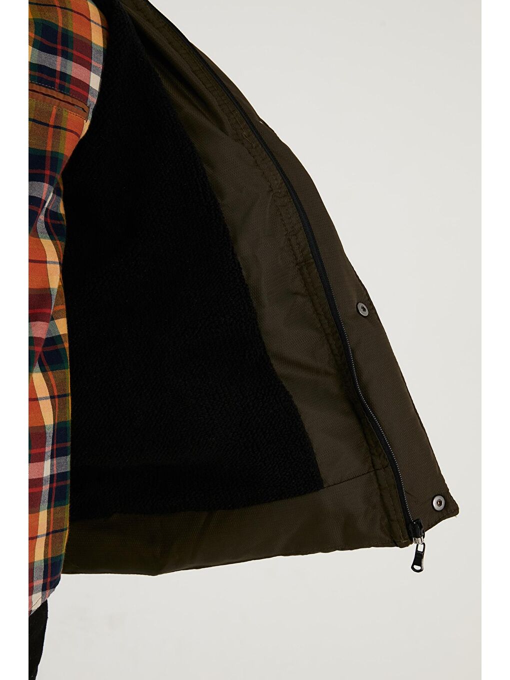 Haki Fermuarlı Suni Kürklü Peluş Astarlı Çıkarılabilir Kapüşonlu Mont 5760026-4