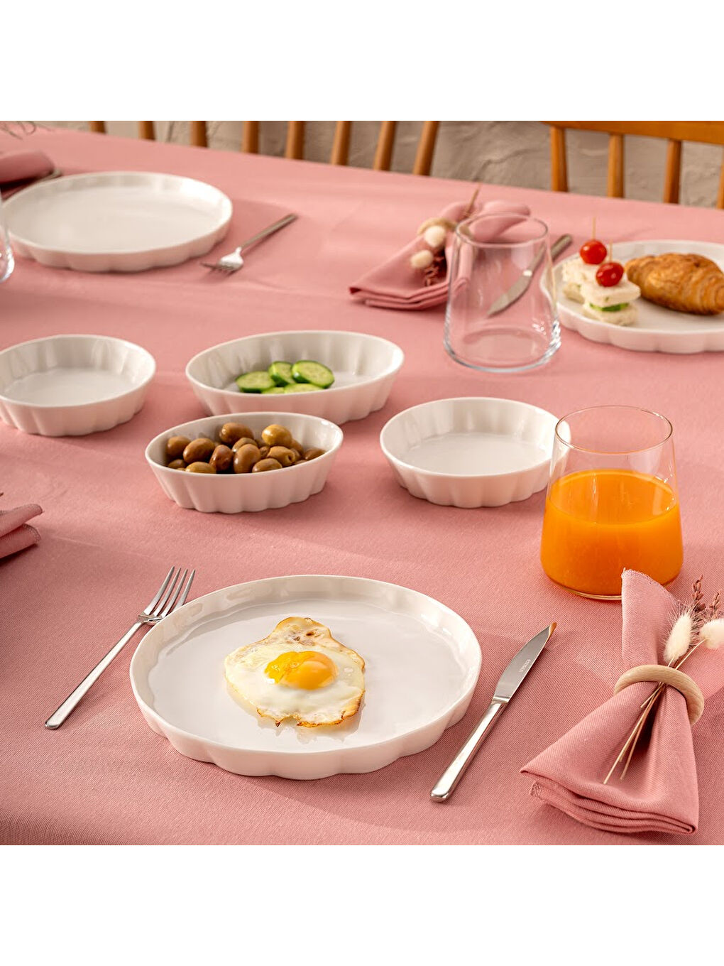 Cozy 14 Parça 6 Kişilik Porselen Kahvaltı Takımı Beyaz-6