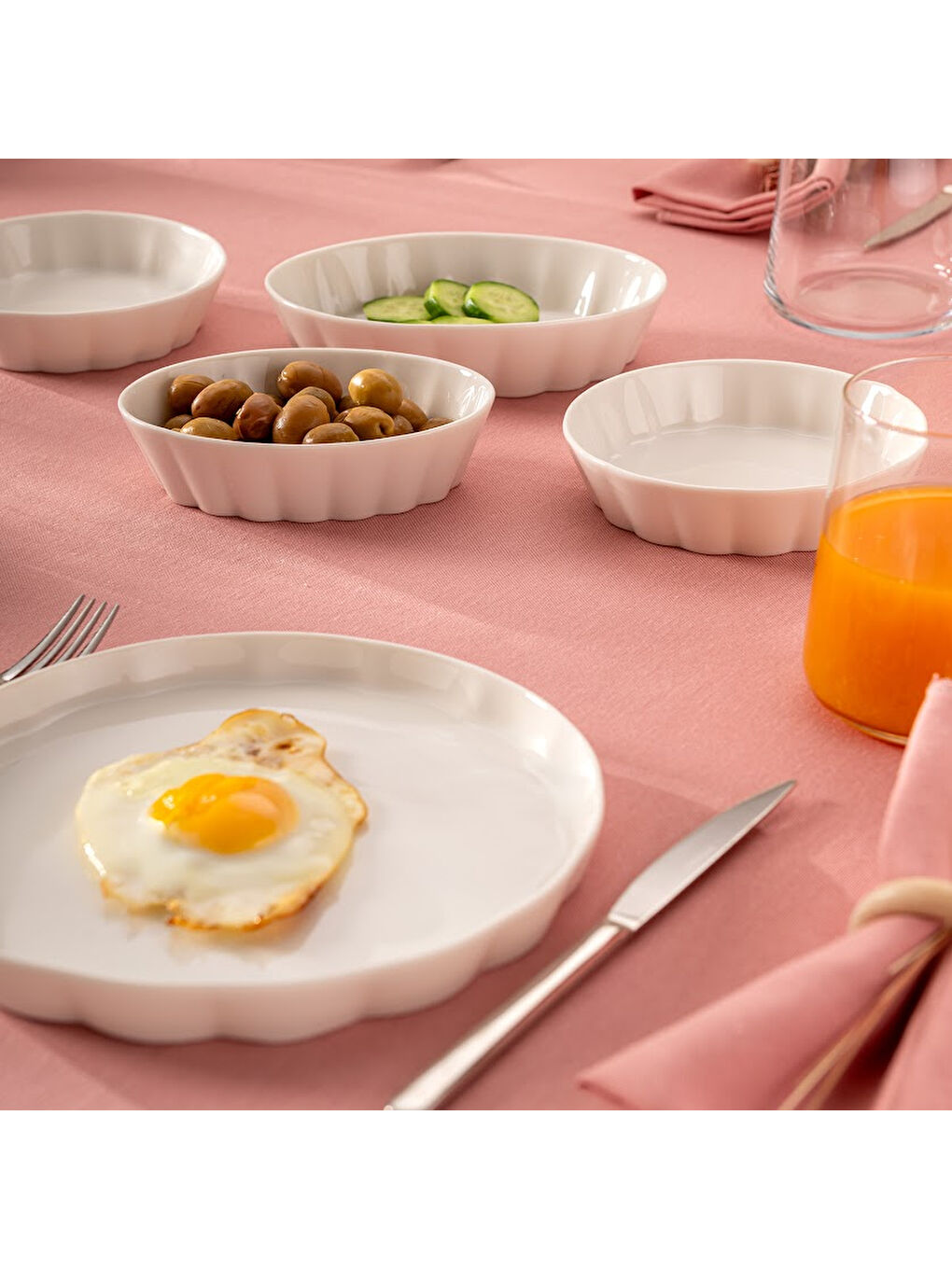 Cozy 14 Parça 6 Kişilik Porselen Kahvaltı Takımı Beyaz-10