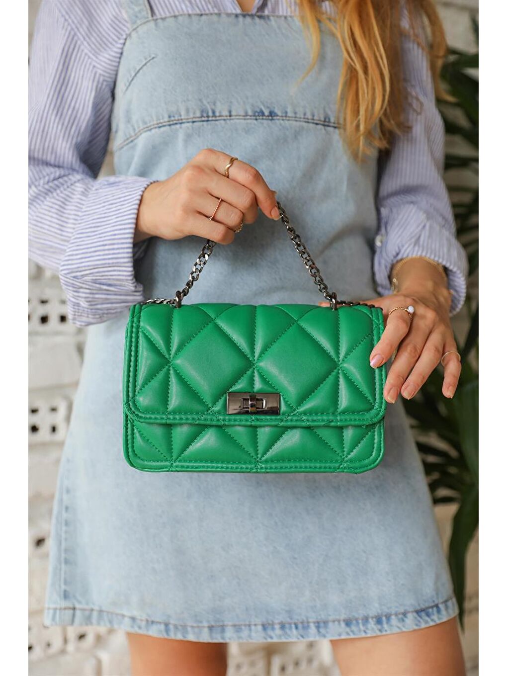 Zincir Askılı El Ve Omuz Çantası Yeşil-1