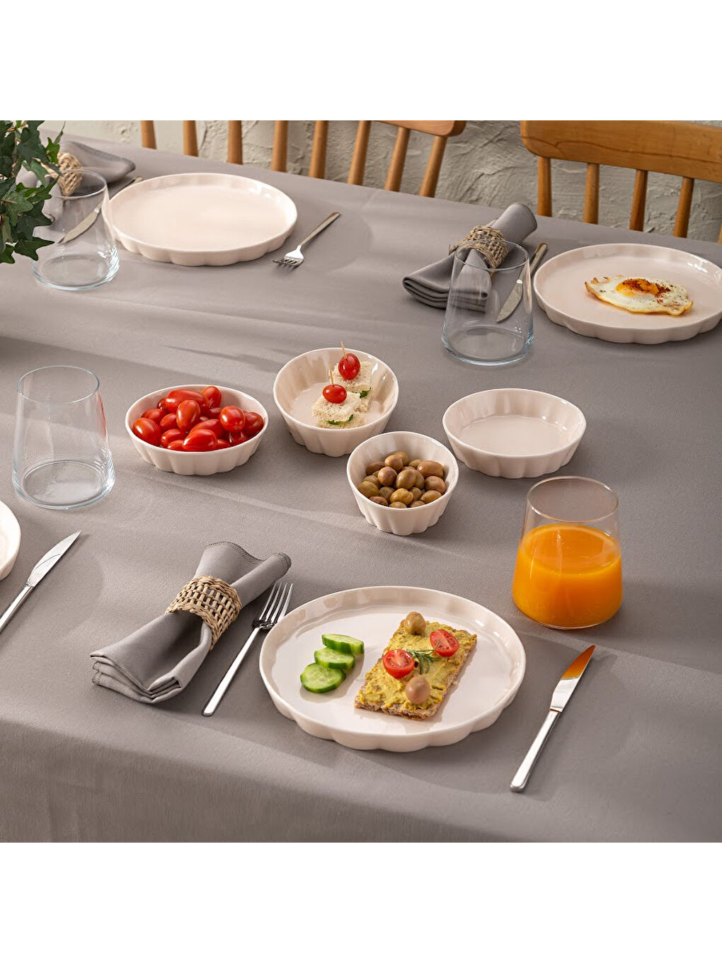 Cozy 14 Parça 6 Kişilik Porselen Kahvaltı Takımı Pembe-6