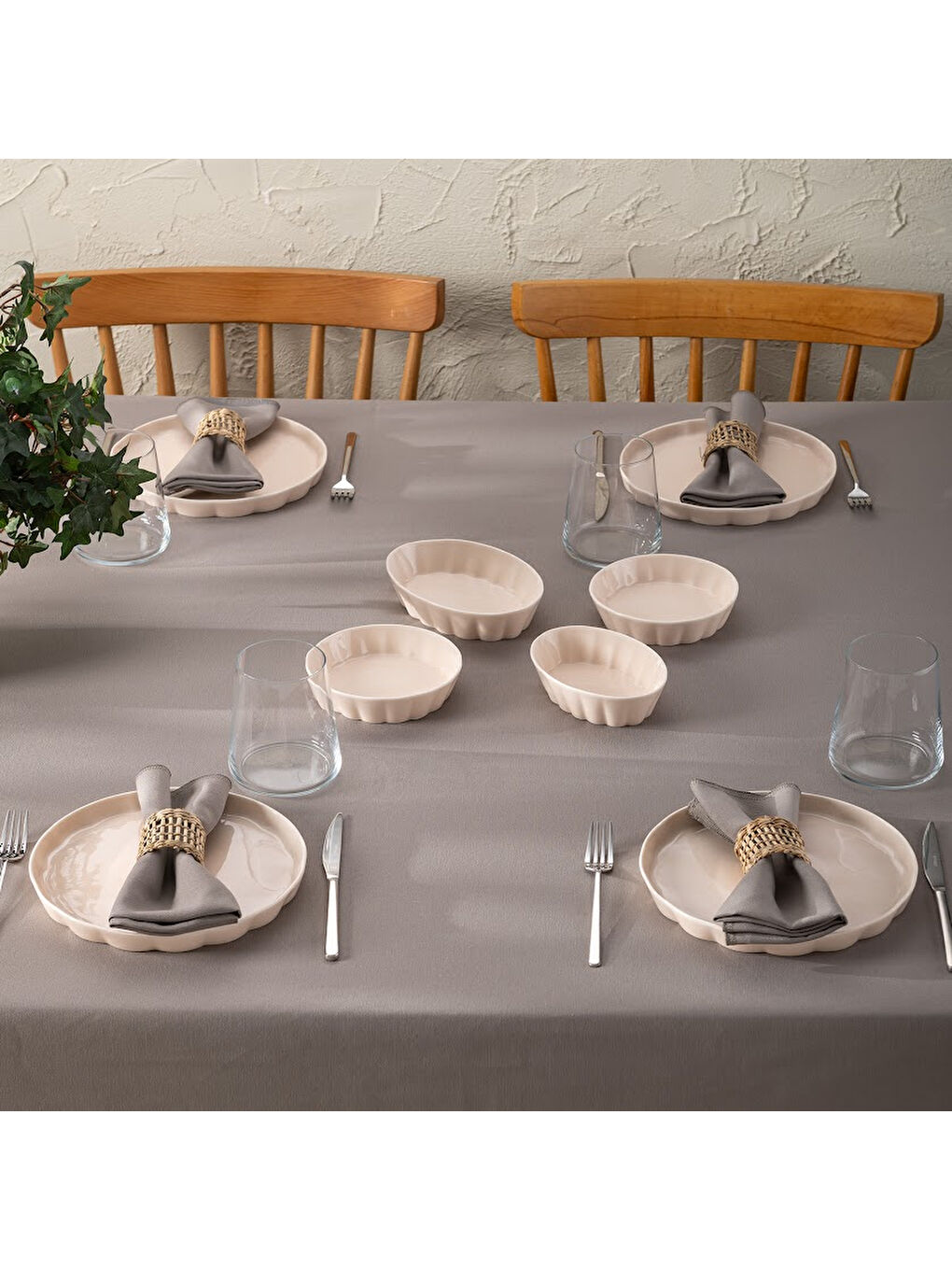 Cozy 14 Parça 6 Kişilik Porselen Kahvaltı Takımı Pembe-7