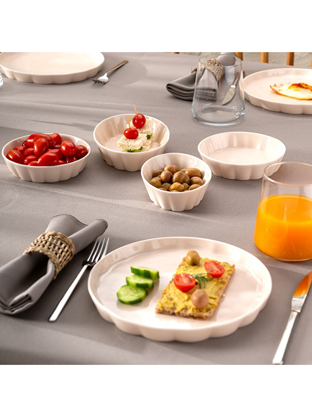 Cozy 14 Parça 6 Kişilik Porselen Kahvaltı Takımı Pembe-9