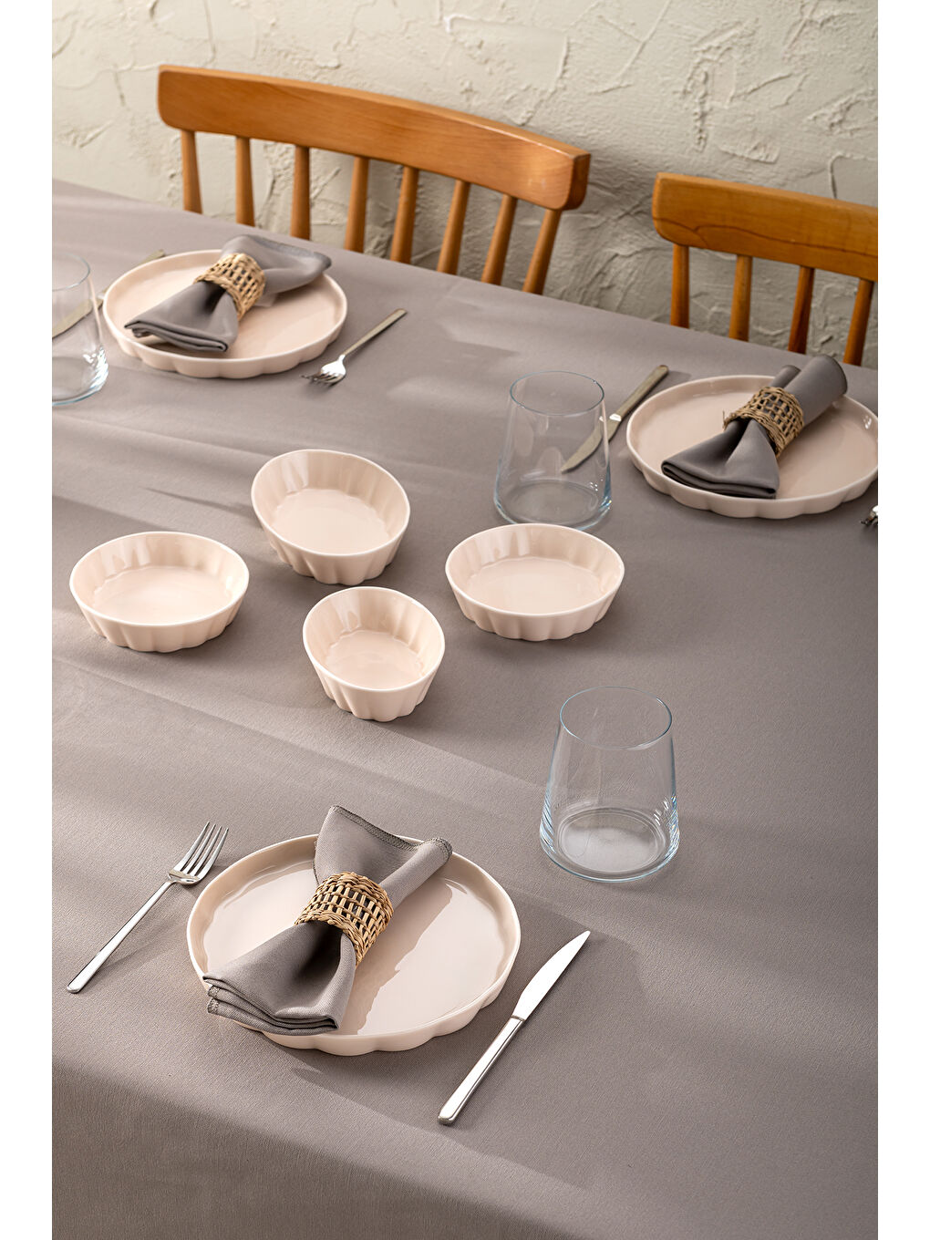 Cozy 14 Parça 6 Kişilik Porselen Kahvaltı Takımı Pembe-5