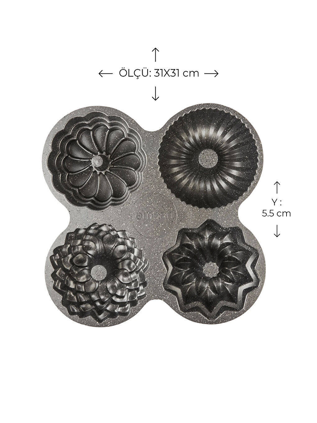 Griss One Four 4’lü Döküm Kek Kalıbı Gri-5