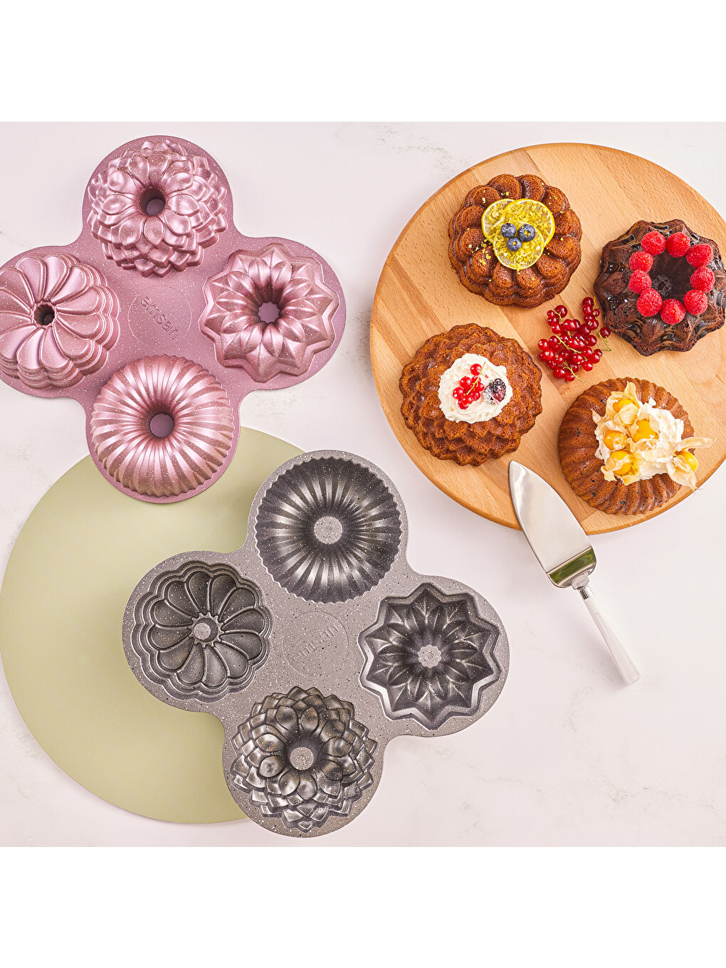 Pembe Griss One Four 4’lü Döküm Kek Kalıbı Pink-6