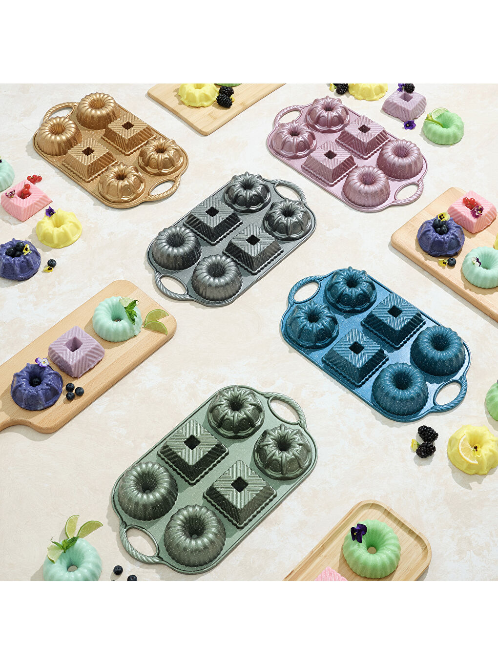 Pembe Griss One Four 4’lü Döküm Kek Kalıbı Pink-10