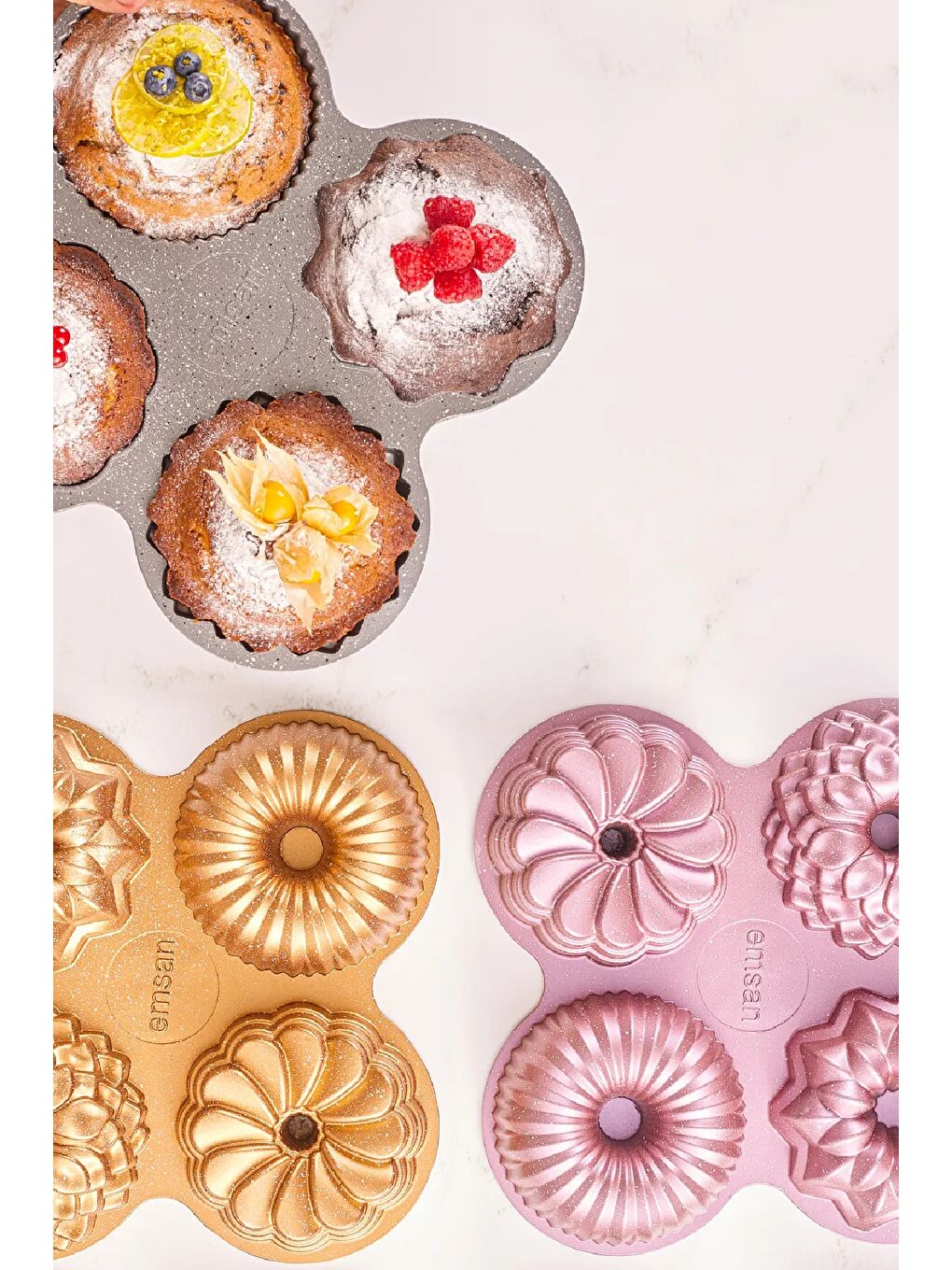 Pembe Griss One Four 4’lü Döküm Kek Kalıbı Pink-3