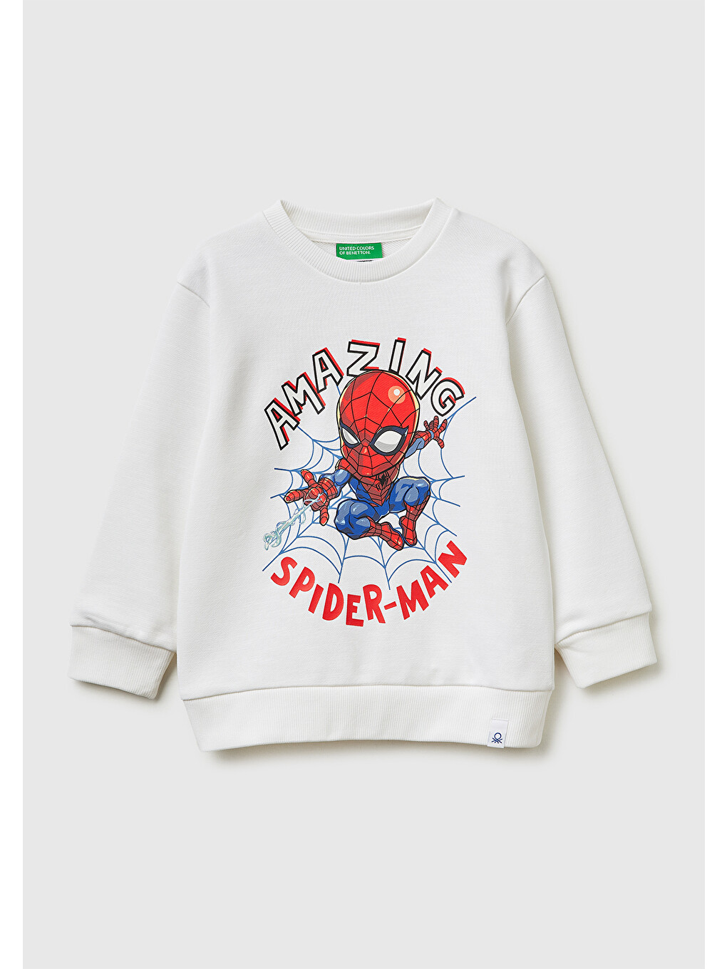 Erkek Çocuk Beyaz Spiderman Baskılı Bisiklet Yaka Sweatshirt