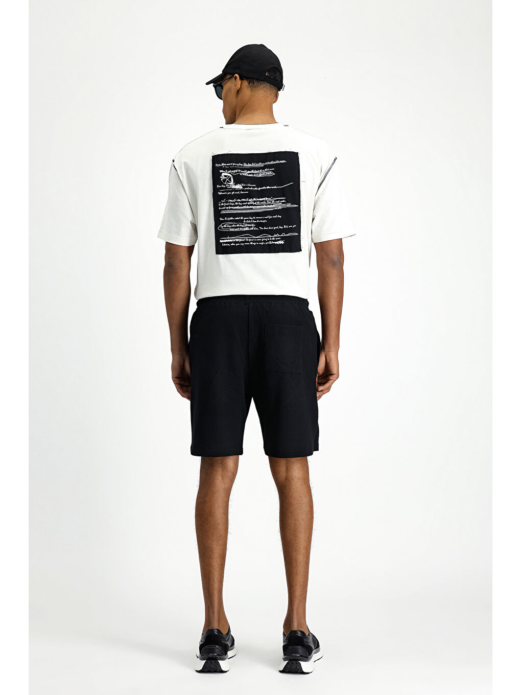 Siyah Pamuklu Spor Sweat Şort-3