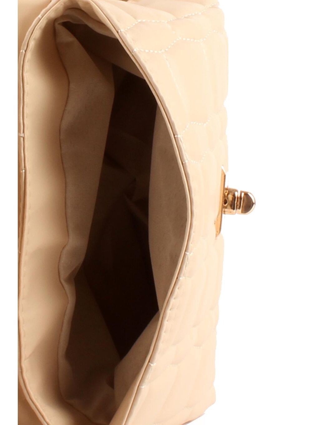 Ekru Kadın Zincir Askılı Nakışlı Kilitli Kapama Omuz Çantası (20713)-2