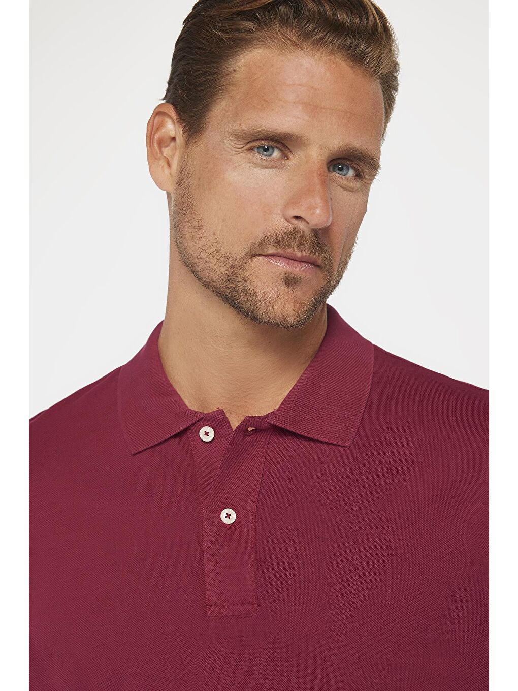 Erkek Slim Fit Dar Kesim %100 Pamuk Düz Pike Bordo Polo Yaka Tişört-2