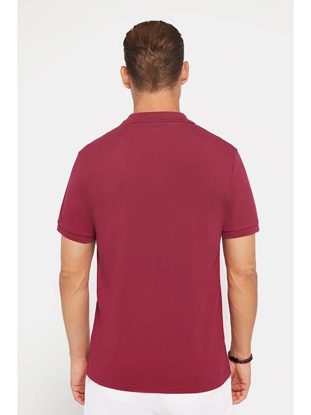 Erkek Slim Fit Dar Kesim %100 Pamuk Düz Pike Bordo Polo Yaka Tişört-4