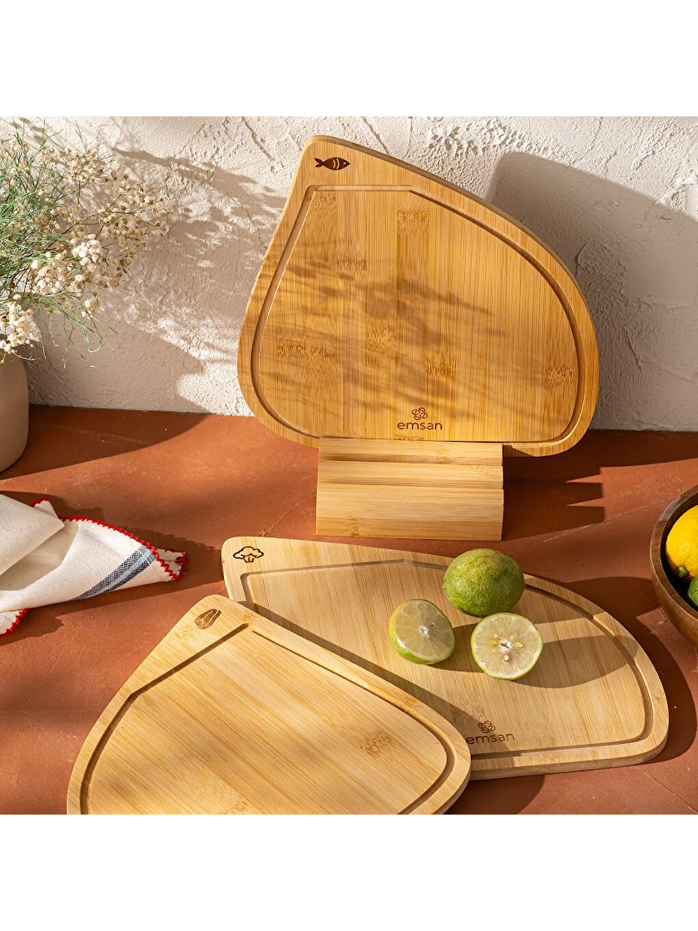 Kahverengi Bambu Threeline 3'lü Kesme Tahtası-6