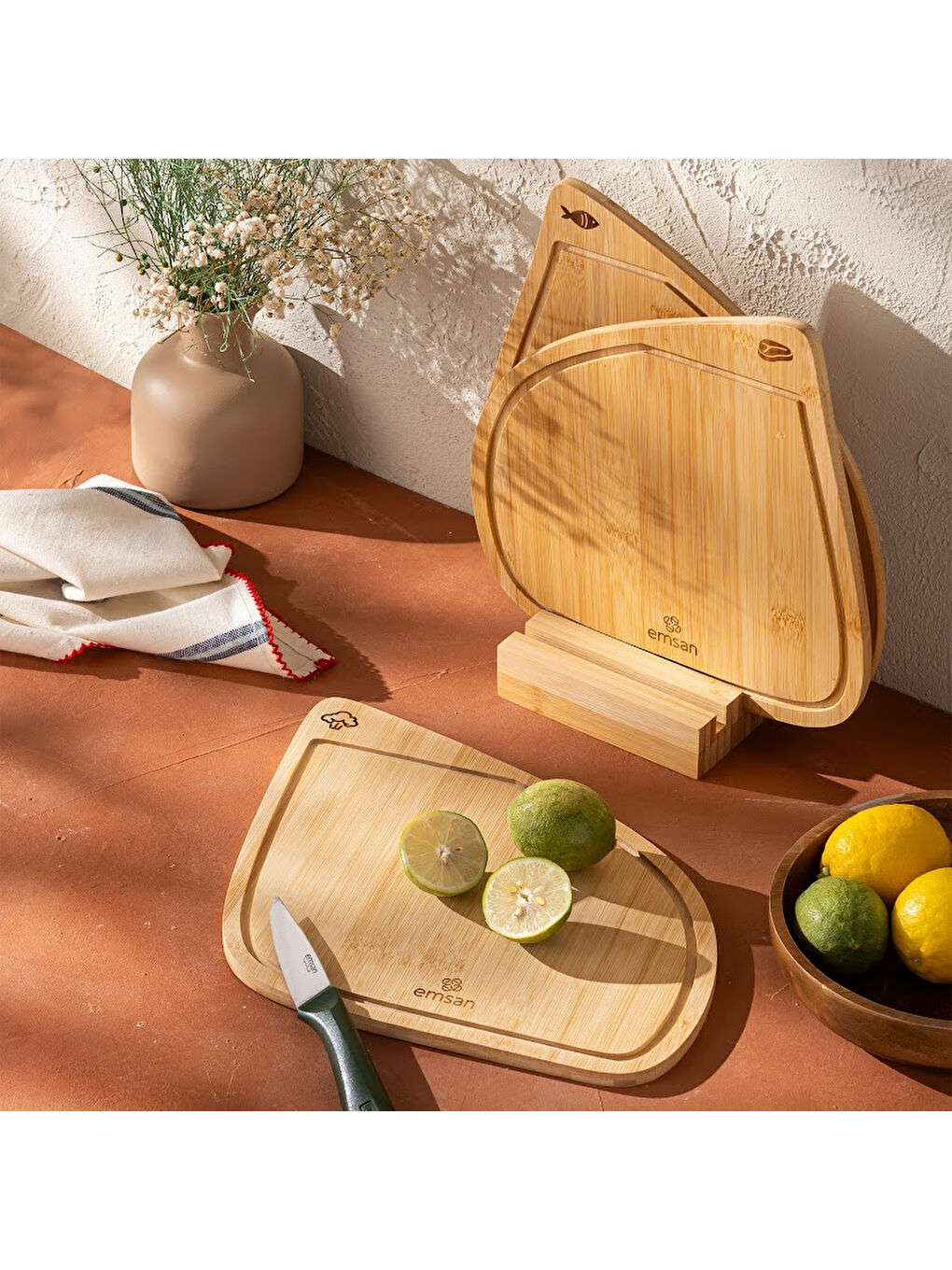 Kahverengi Bambu Threeline 3'lü Kesme Tahtası-7