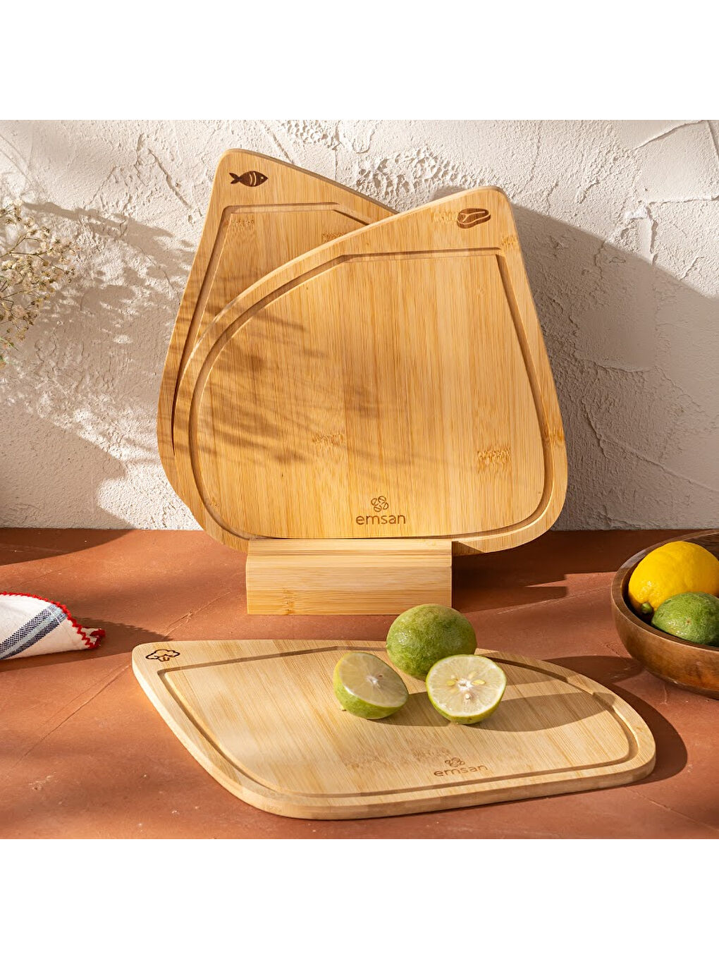 Kahverengi Bambu Threeline 3'lü Kesme Tahtası-8