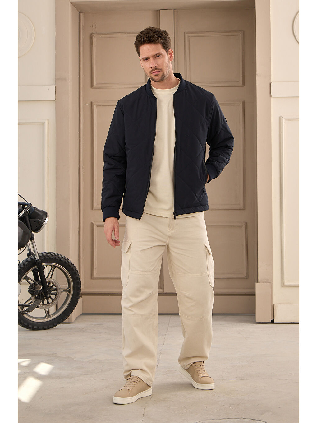 Lacivert Erkek Kapitone Bomber Yaka Mont Ceket-1