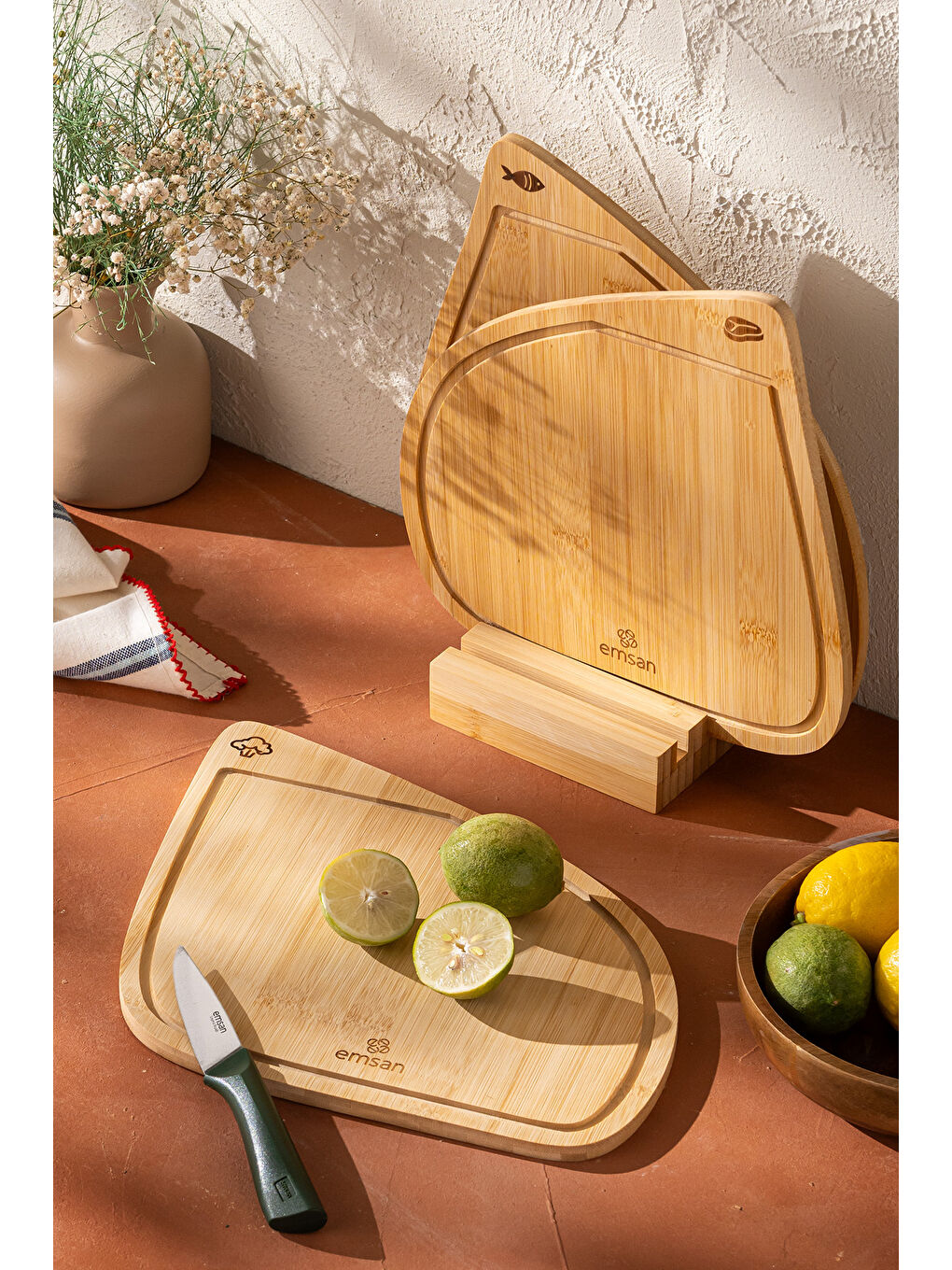 Kahverengi Bambu Threeline 3'lü Kesme Tahtası-3