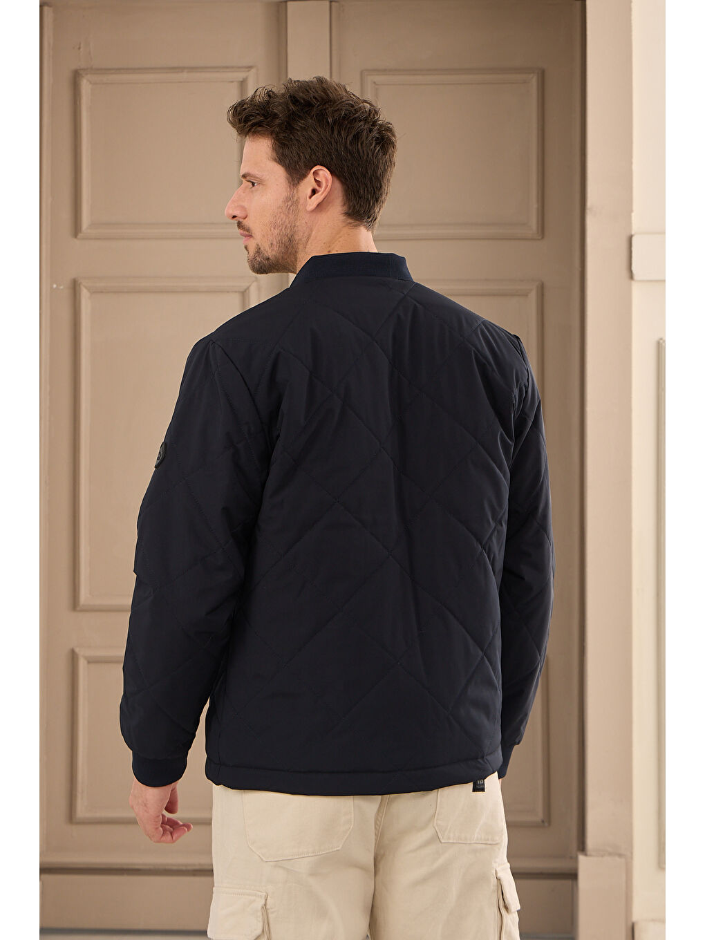 Lacivert Erkek Kapitone Bomber Yaka Mont Ceket-5