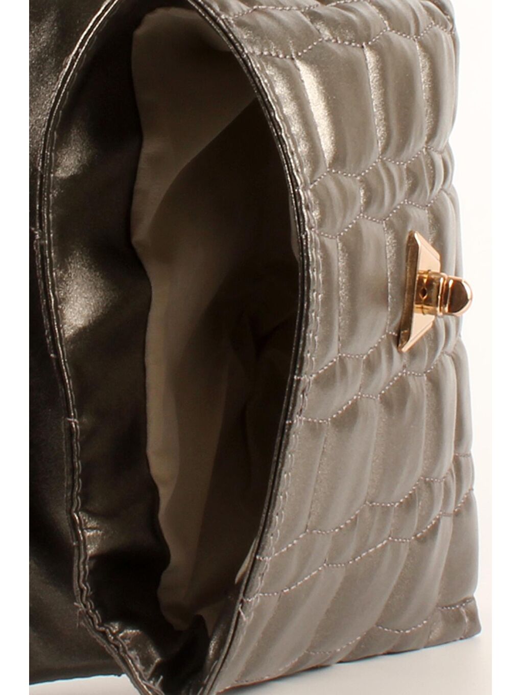 Gri Kadın Zincir Askılı Nakışlı Kilitli Kapama Omuz Çantası (20713)-2