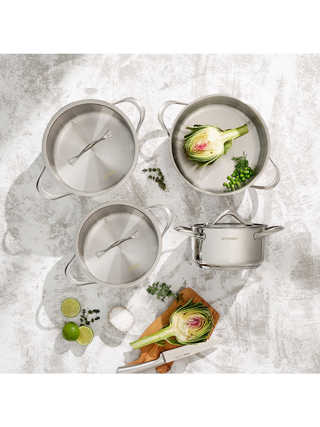 Gri Yakamoz İndüksiyon Tabanlı 8 Parça Paslanmaz Çelik Tencere Seti-6