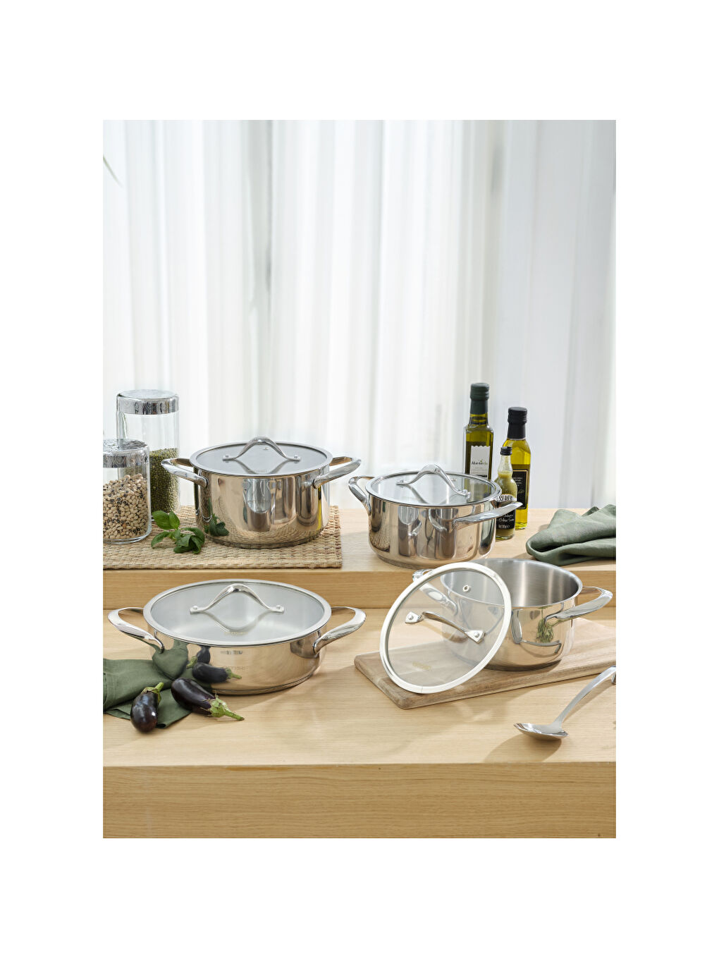 Gri Yakamoz İndüksiyon Tabanlı 8 Parça Paslanmaz Çelik Tencere Seti-7