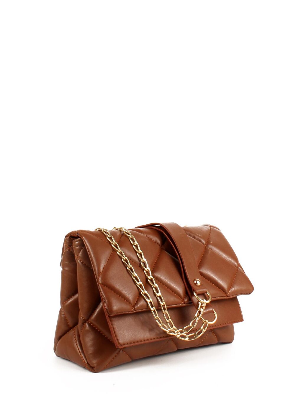 Kahverengi Kadın Üç Bölmeli Zincir Suni Deri Askılı Kapitoneli Omuz Çantası (1701)