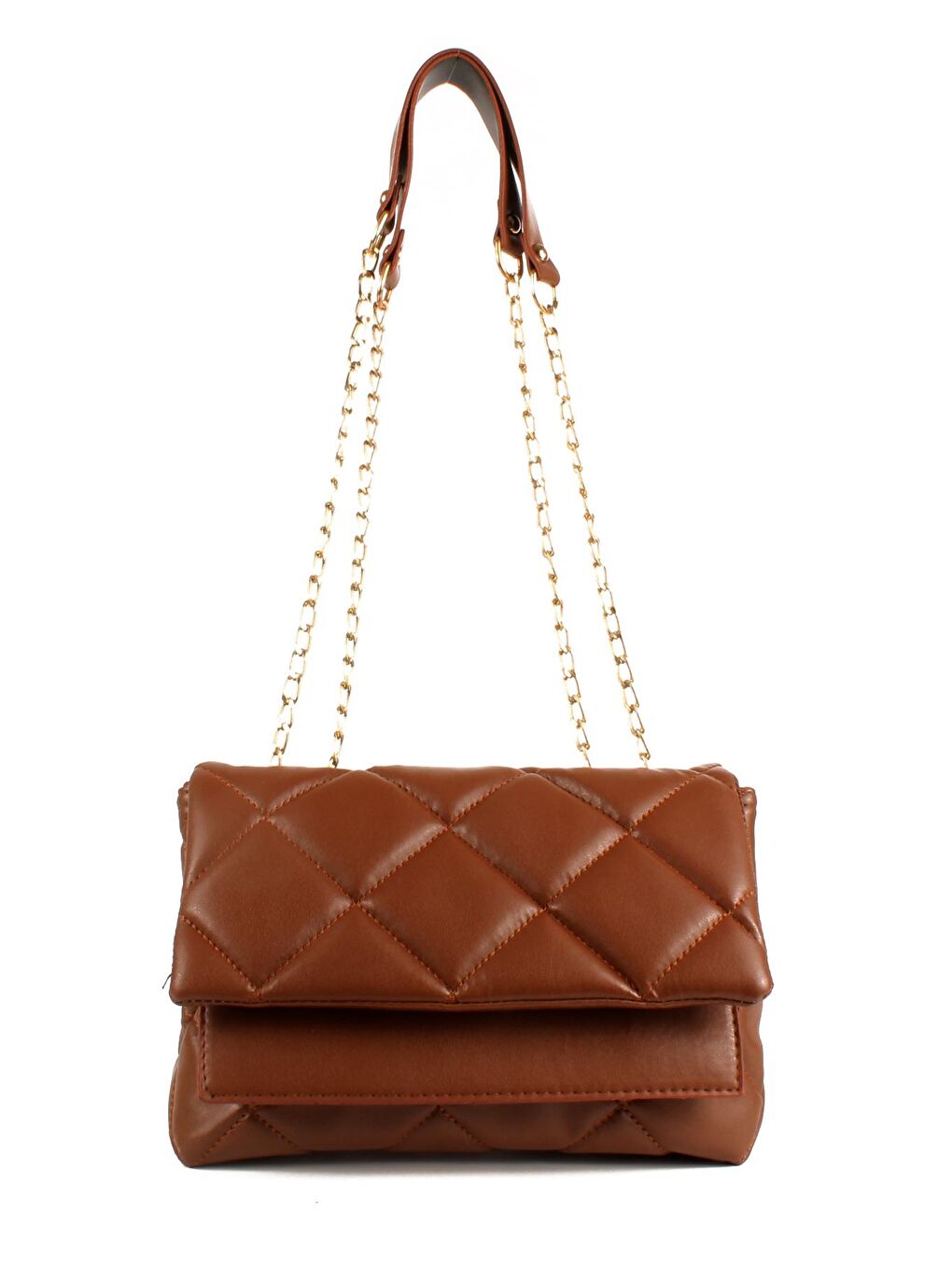 Kahverengi Kadın Üç Bölmeli Zincir Suni Deri Askılı Kapitoneli Omuz Çantası (1701)-1