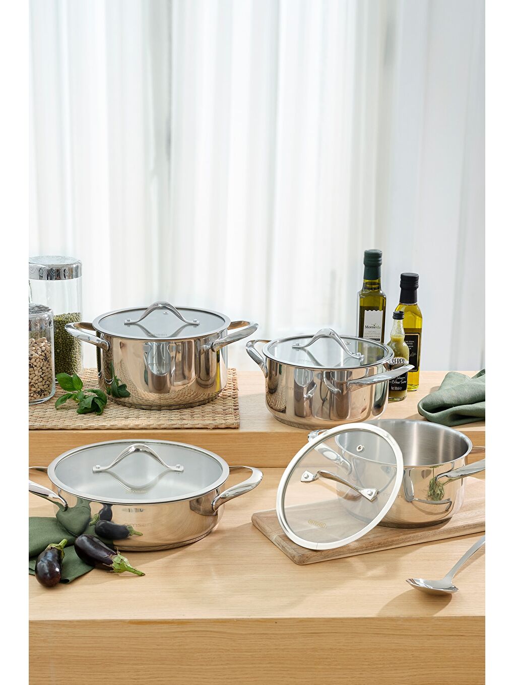 Gri Yakamoz İndüksiyon Tabanlı 8 Parça Paslanmaz Çelik Tencere Seti-3